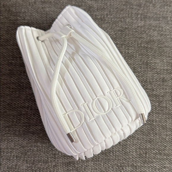 Dior Beauty Pleated Drawstring White Pouch Cosmetic Bag New Authentic - Picture 8 of 17